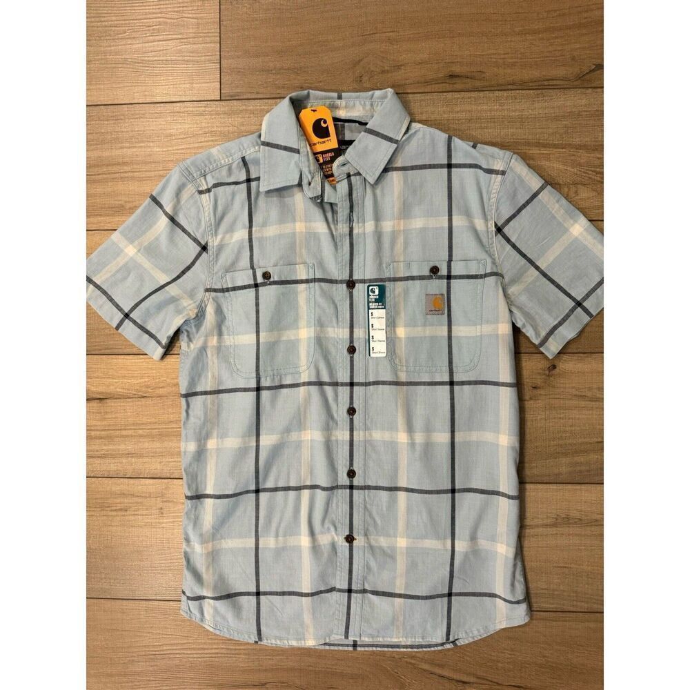 Summer Top Carhartt‎ Rugged Flex Men's Button Shirt S Blue Relaxed Lightweight